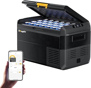 BougeRV CRS 40L Kompressor Kühlbox 12V/24V 230V mit APP Steuerung Integrierter Korb Tragbare Auto Kühlbox Gefrierbox Camping Kühlschrank Elektrisch IPX4 wasserdicht für Reisen Boot Angeln -20℃~20℃