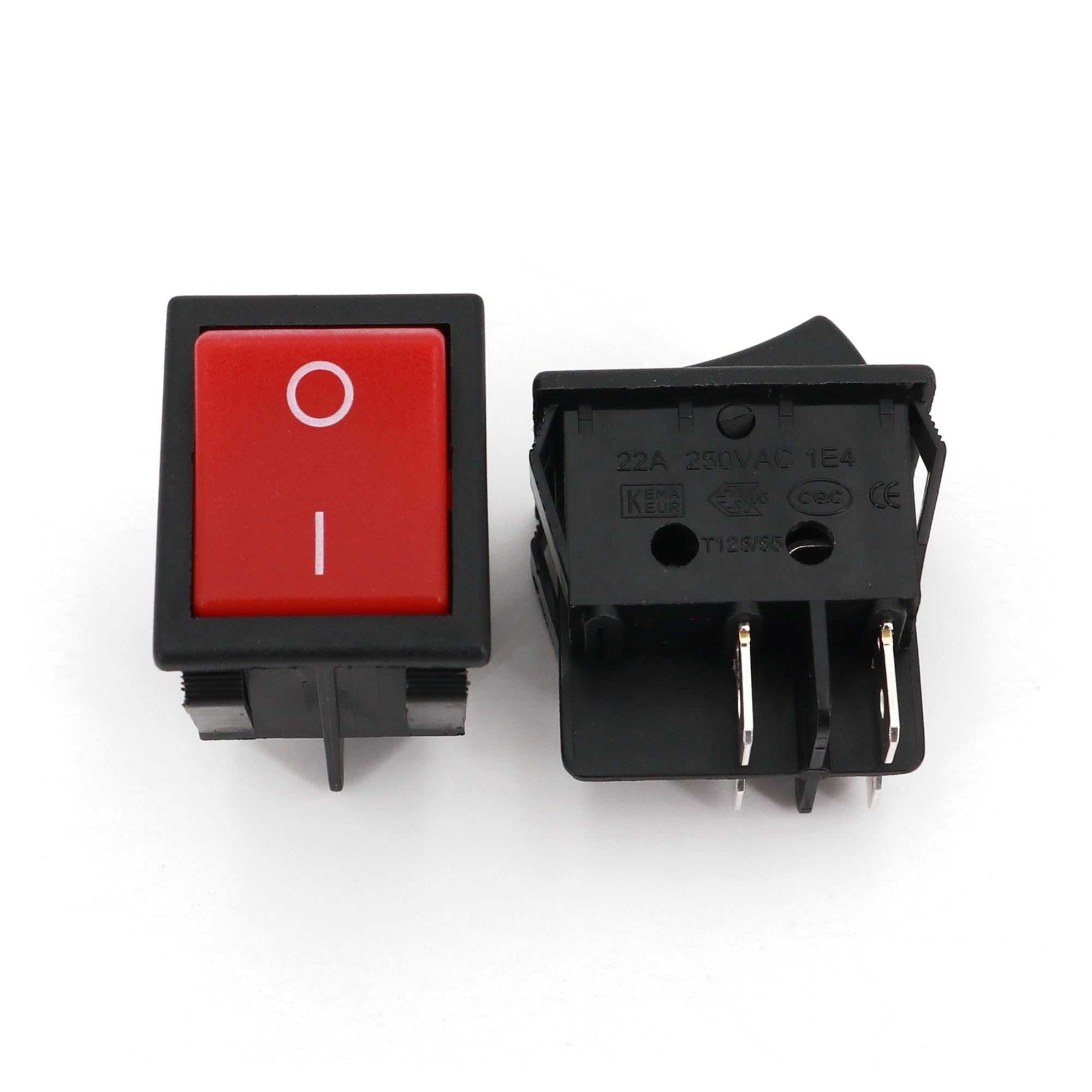 5 Stück R-Serie 32 x 25 mm (ohne Licht), 4-poliger ON-OFF-Hochstrom-20-A-DPST-Wippschalter(5Pcs Red)