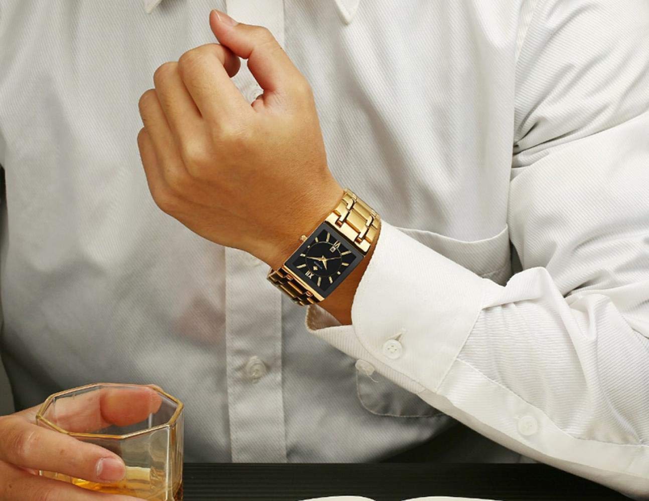 Ourui Orologi Da Polso,Orologio Impermeabile Da Uomo Al Quarzo Con Cinturino Quadrato In Acciaio Inossidabile, Interamente In Oro