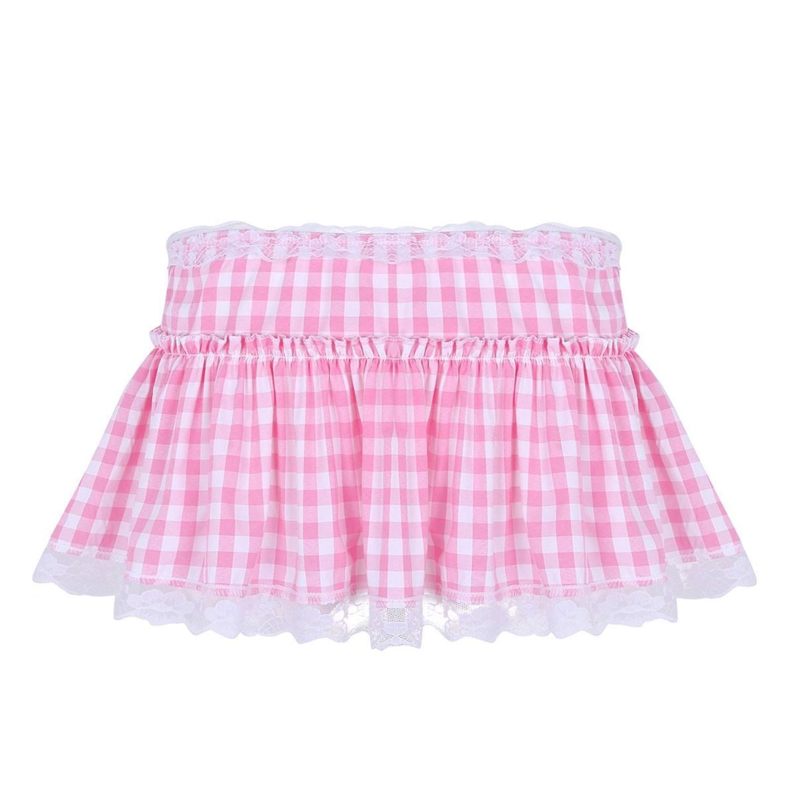 Womens Plaid Micro Mini Skirt Ruffle Lace Hem A-Line Pleated Skirt Fairy Princess Costume Cosplay Short Skirt