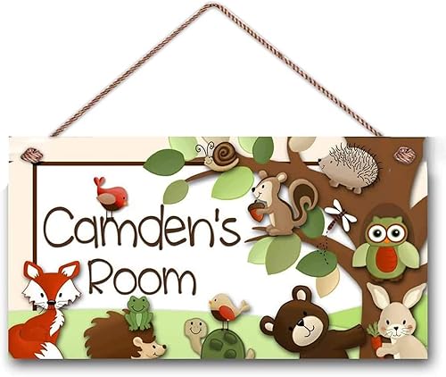 Letreros personalizados de árbol verde, lindo letrero de animales de dibujos animados, decoración de pared para habitación de niños, sala de juegos,