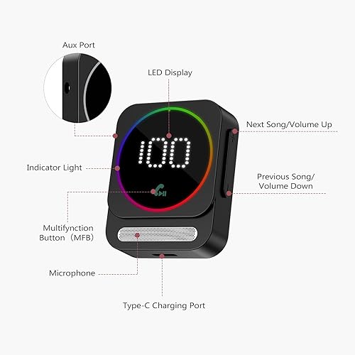 Miniatura 7 de LOFICOPER Adaptador AUX Bluetooth 5.3 para automóvil, receptor de audio Bluetooth inalámbrico, receptor de música con cancelación de ruido con