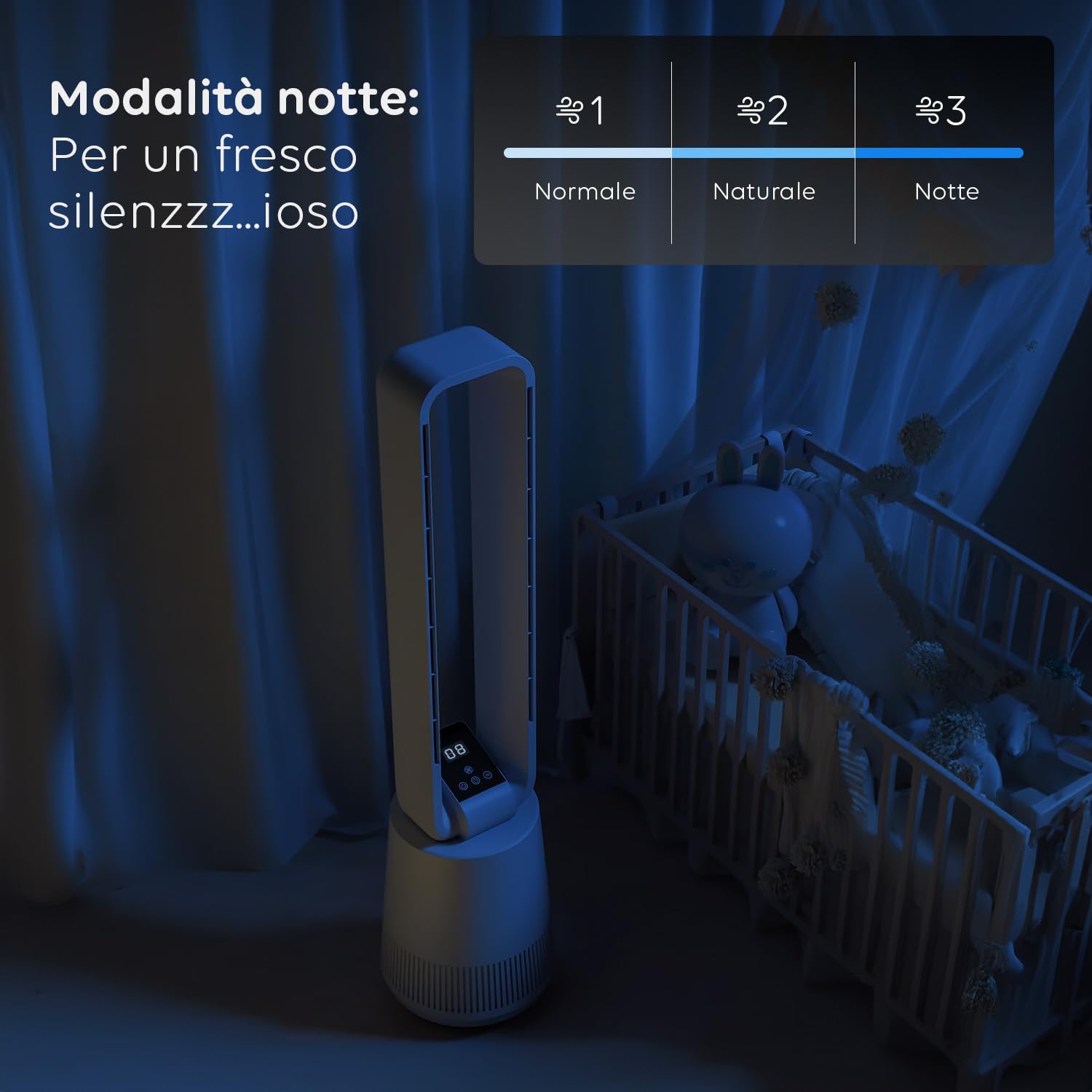 Avilia - Ventilatore a Torre Silenzioso con Telecomando e Display LED, 3 Velocità, Timer e Oscillazione, Ventilatore Senza Pale da Terra per Aria Fresca Uniforme e Design Moderno Elegante