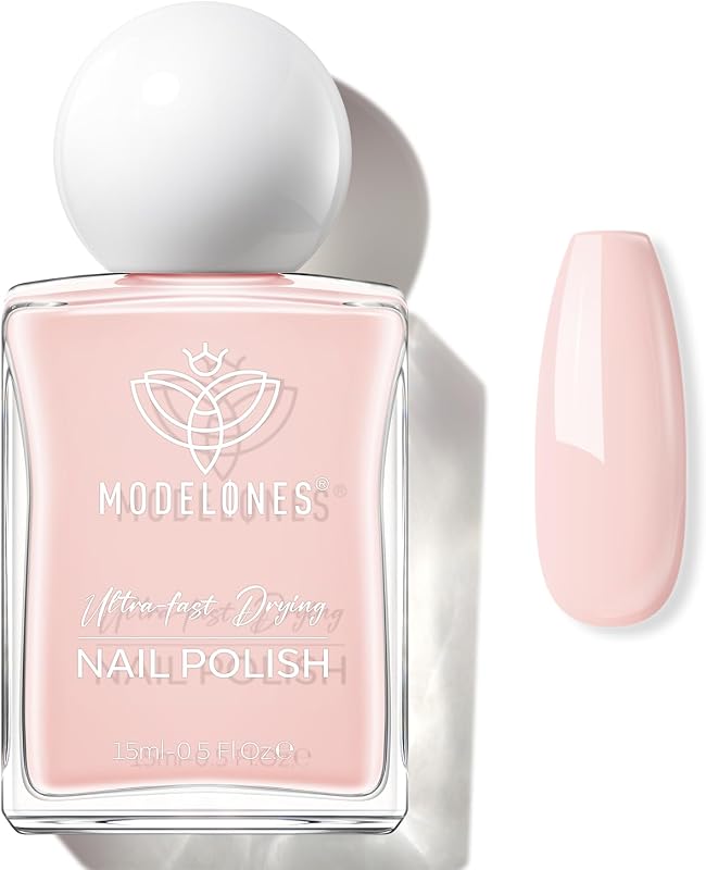 Pastel Pink Nail Polish, 15 ml Quick Dry Strengthener | Light Pale Pink, 90-Sec Dry, 8-Day Chip-Resistant, Wide Brush, Nail Strengthener, 9 Toxin-Free, Glossy, DIY Manicure