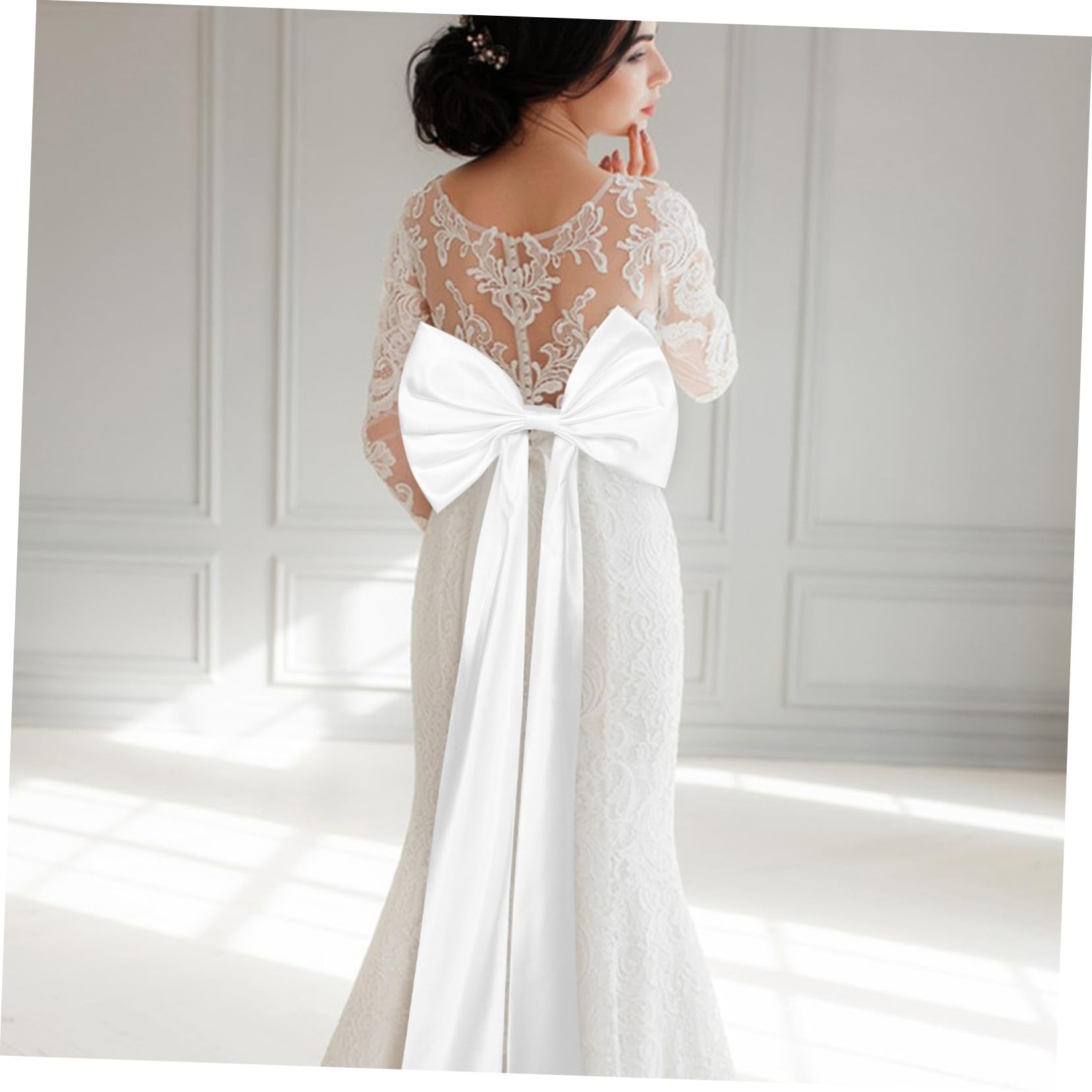 Abnehmbare Brautschleife aus Weißem Satin für Hochzeitskleid | Langer Schleifenzug mit Elegantem, Schlichtem Design, Passend für Formelle Robe und Kirchliche Trauung