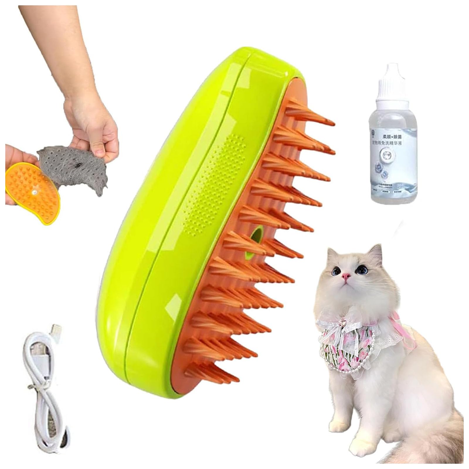 RedAeLSteamy Cat Brush - 3 In1 Cat Steam Brush,Cat Spray Massage Comb,Pet Hair Cleaner Brush,Rechargeable Cat Slicker Brush With Liquid Inlet,Eliminate Flying Hair And Tangled Hair (Green+Essence)
