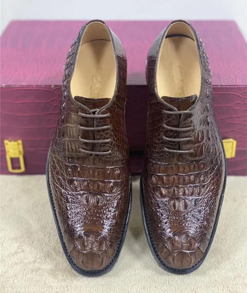 Authentic Real True Crocodile Skin Men's Brown Dress Shoes Genuine Alligator Leather 100% Hand Sewing Male Lace-up Formal Shoes2