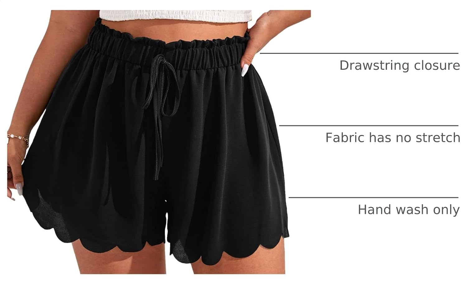 MakeMeChic Women's Plus Size Scallop Trim Flowy Wide Leg Shorts