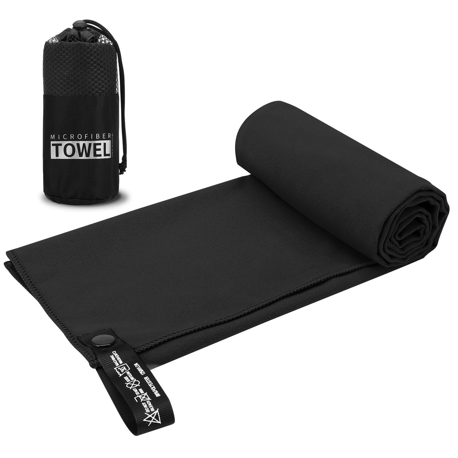 Black Microfibre Gym Towel Quick Dry Cooling Towel With Storage Bag