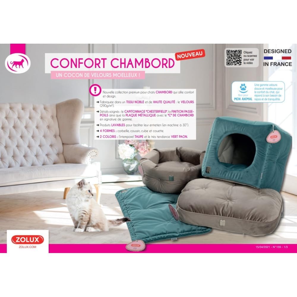 Zolux - Corbeille Chesterfield Chambord Vert Paon. ø 41 cm. pour Chats.