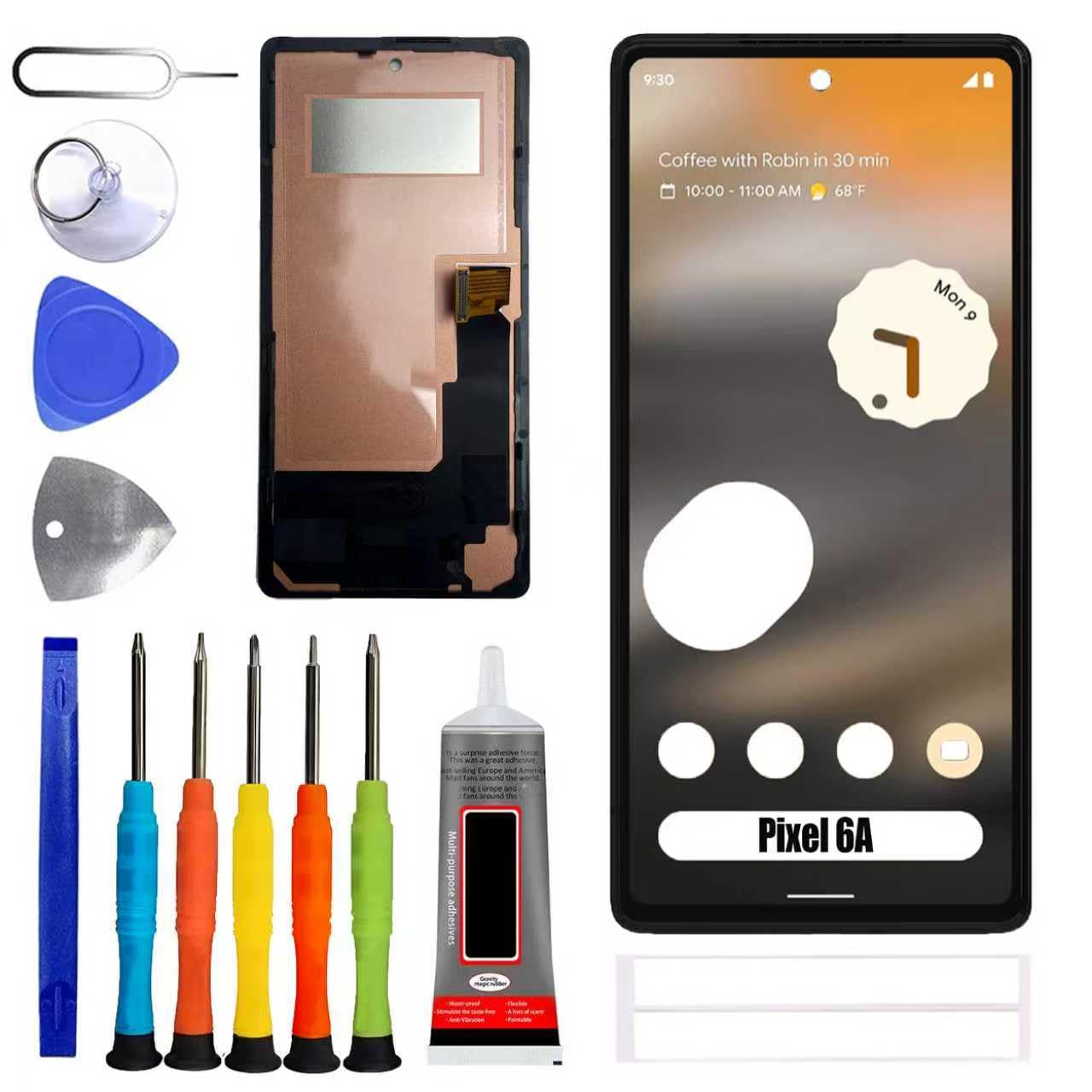 Wyświetlacz LCD do Google Pixel 6A GX7AS, GB62Z, G1AZG [z odciskami palców] [6,1 cala] LCD Display Touch Screen Digitizer z zestawem narzędzi