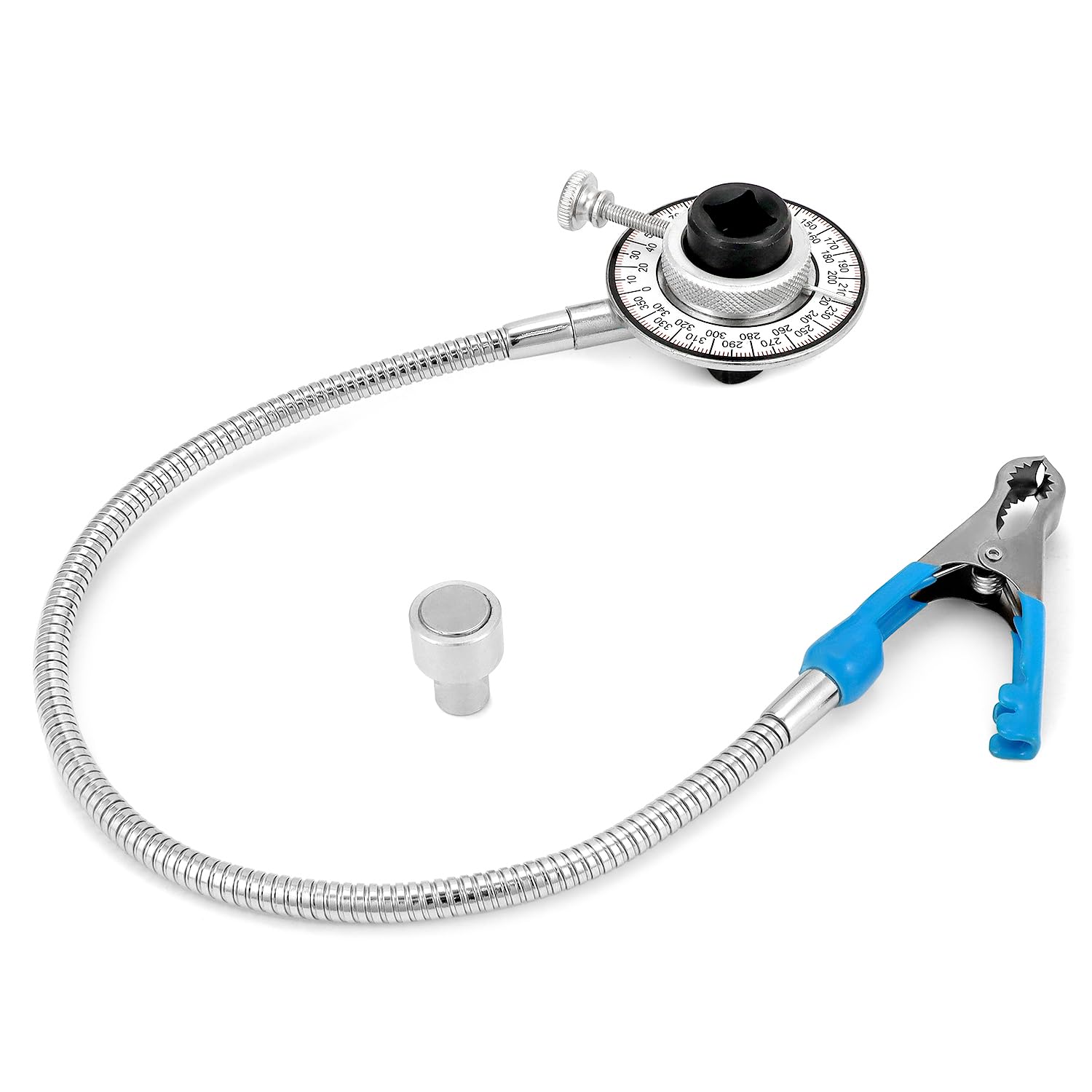 QWORK® 1/2" obrotowy miernik kątowy miernik kąta obrotu z ramieniem magnetycznym i ramieniem obrotowym