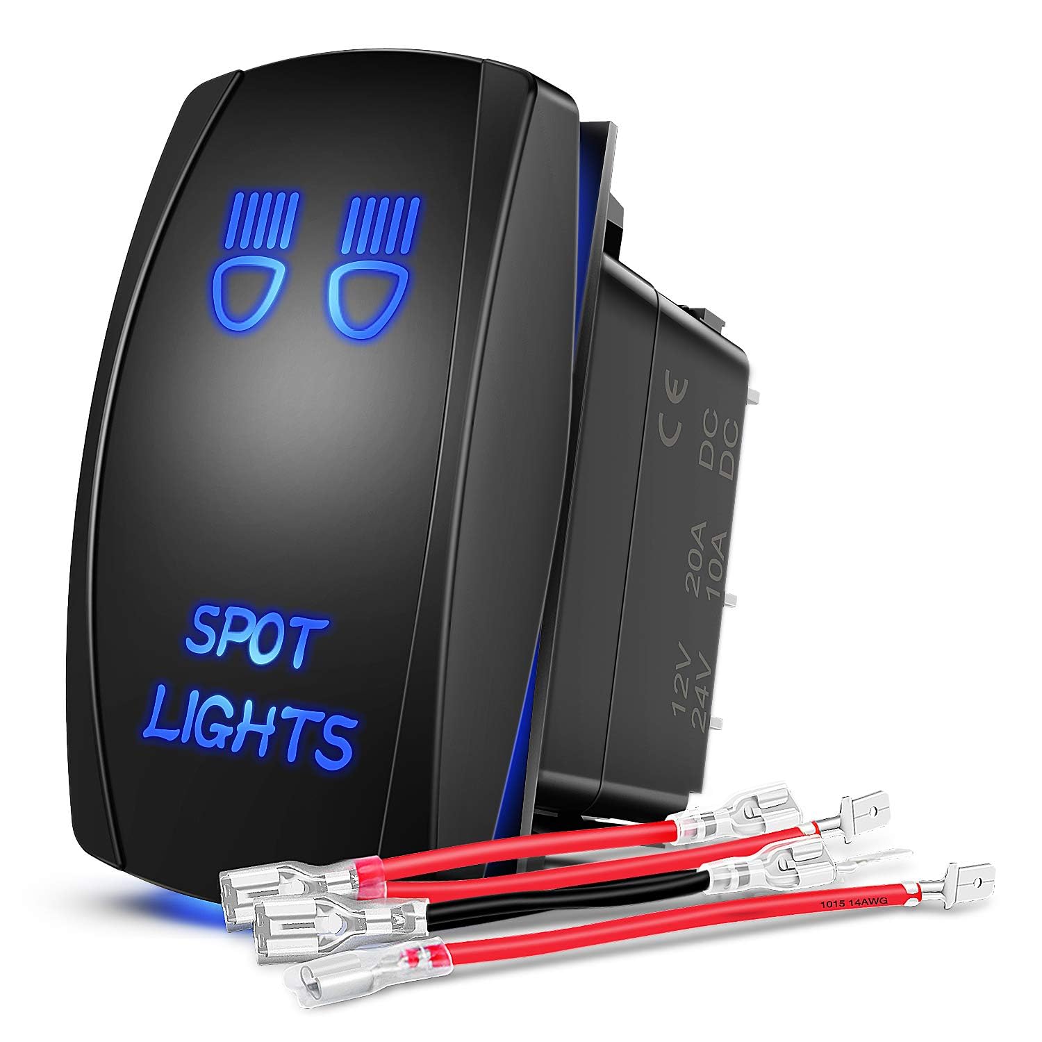 Gebildet 20A/12V 10A/24V Blue Spot Light Rocker Switch 5Pin Laser On/Off LED Light Switch Jumper Wires Set for Jeep Boat Trucks — image 1
