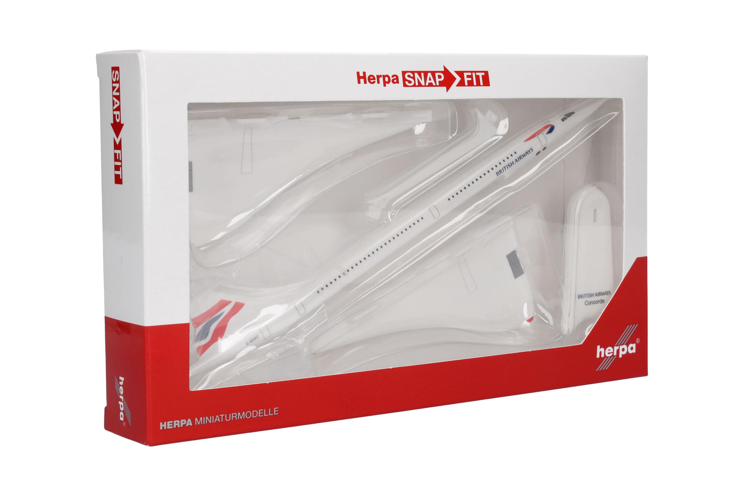 Herpa Snap-Fit Model Airplane Concorde, British Airways Aérospatiale - BAC - G-BOAC, Miniature In Scale 1