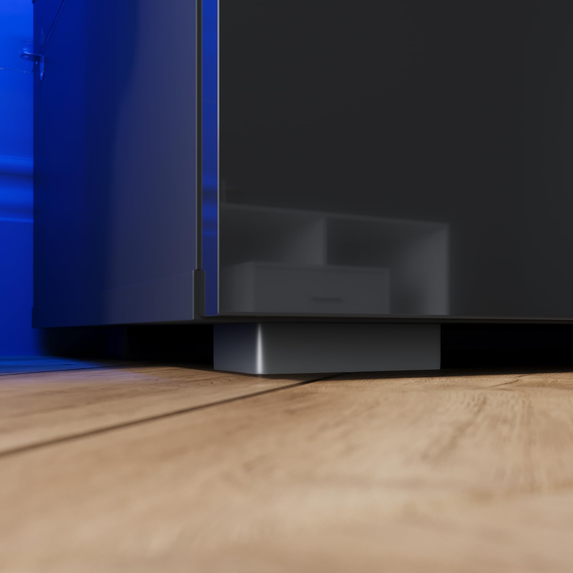 SONNI Mueble TV Negro con Luz LED Ajustable de 12 Colores con Mando a Distancia, Mesa TV Sálon Madera con Estantes Cristal 180 CM