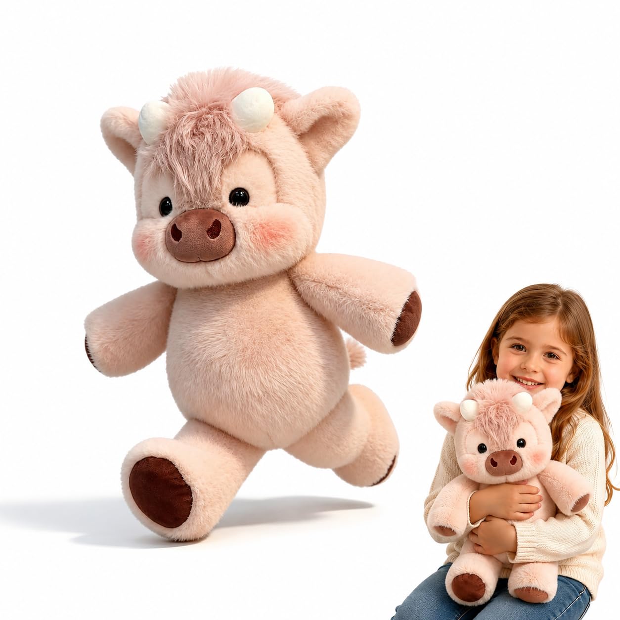DZ'HUE Moomoo PlüSchtier - Das Laufende PlüSch-KäLbchen, 45/60cm Rennende Kuscheltiere, Kann Umarmen, FüR Und MäDchen, Kinderzimmer, Schlafzimmer, Nachttisch, Sofa, Wohnzimmer (Rosa Kuh,60cm)