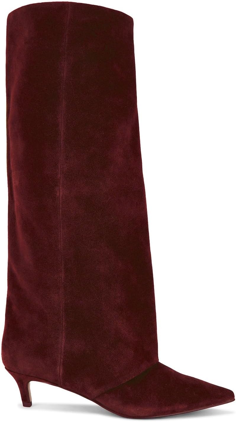 ZBOT Women's Knee-High Boots Pointed-Toe Low-Heel Kitten Heel Boots Slip-On Winter Dress Shoes