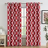 Melodieux Moroccan Printed Room Darkening Blackout Grommet Curtains for Living Room Bedroom, 52 by 84 Inch, Red (2 Panels)