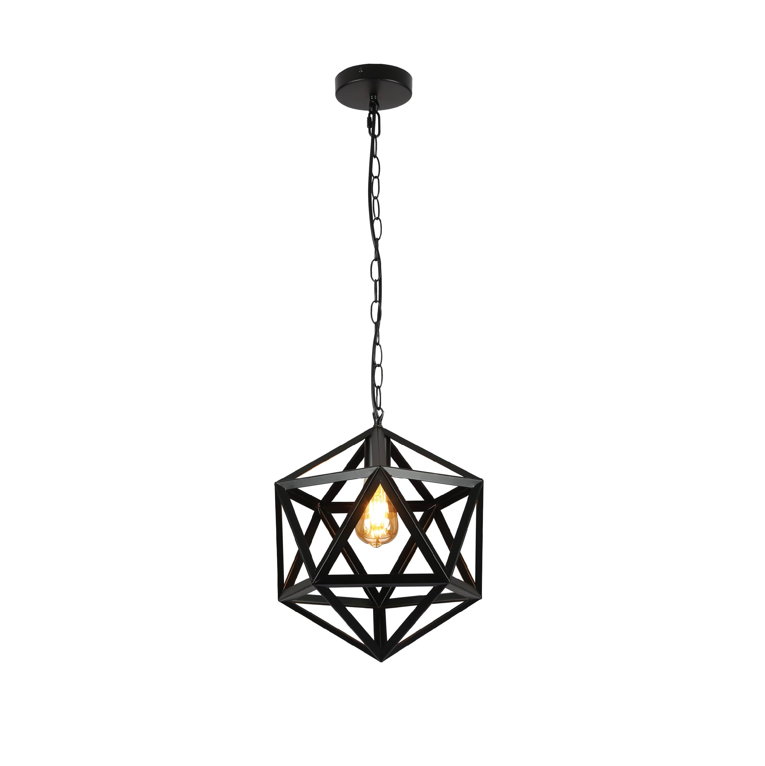 TEKLED Black Metal Cage Ceiling Light | Polyhedral Shaped Body | E27 Edison Bulb Base | Home&Industrial Modern Design Pendant Light | For Bar Kitchen Dining Room Coffee Shop | 32cm (Bulb not Included)