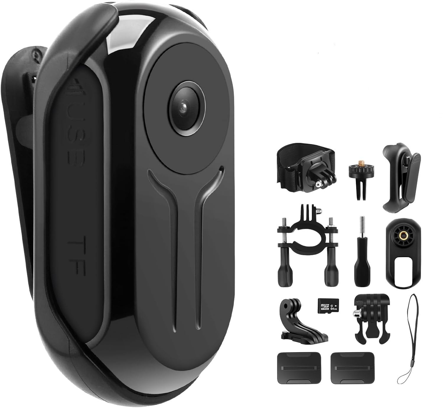 Bodycam, 64GB Mini Action Cam Fotocamera Sportiva 1080P HD 360° Wearable Telecamera con Visione Notturna Portatile POV Camera con Accessori Multifunzionali per Vlogging Moto Esterno Subacquea Ciclismo