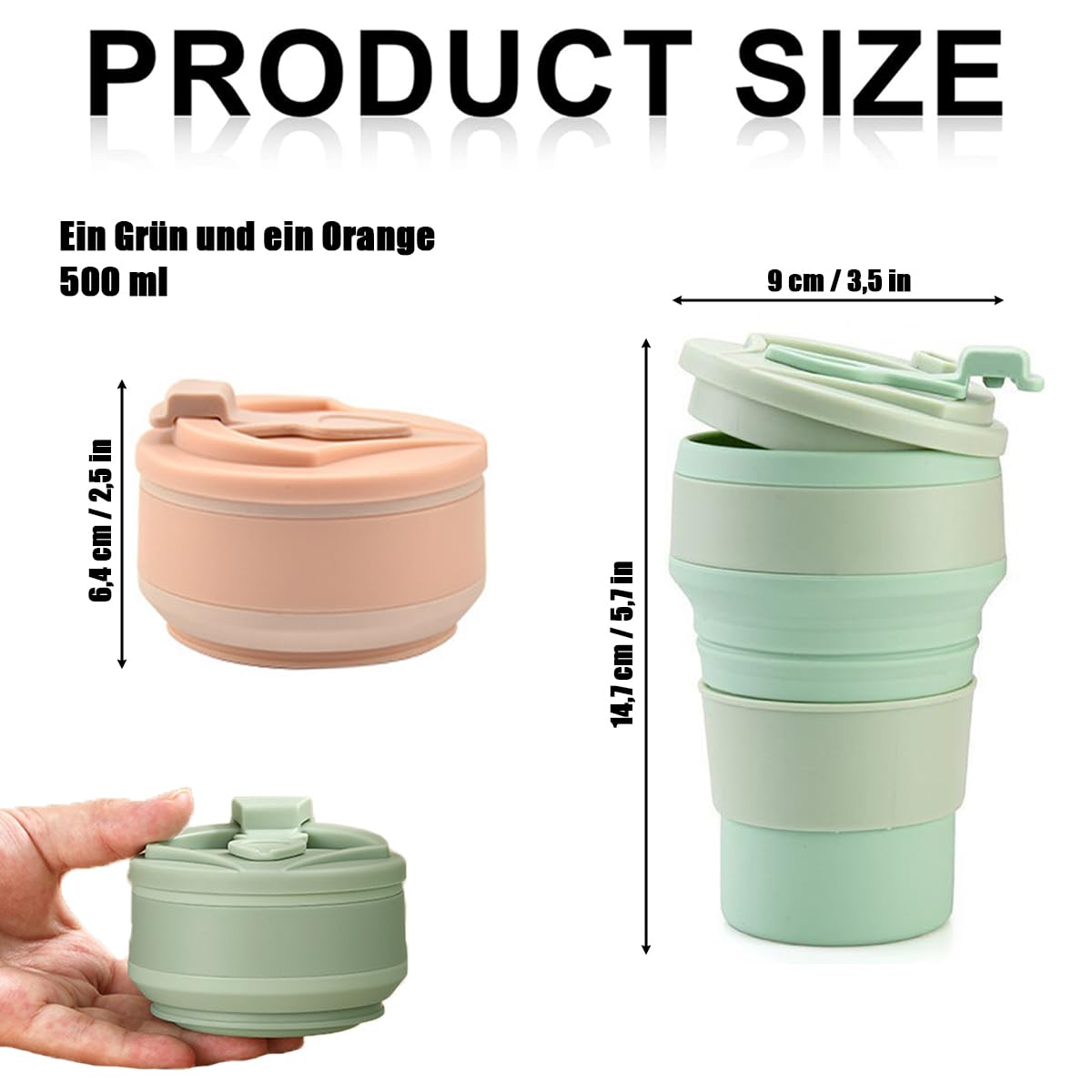 Faltbarer Silikon Becher Mit Deckel | 473ml, BPA-frei, Spülmaschinengeeignet | Ideal Für Camping, Wandern, Reisen & Picknick | Ultra-platzsparend (rosa)