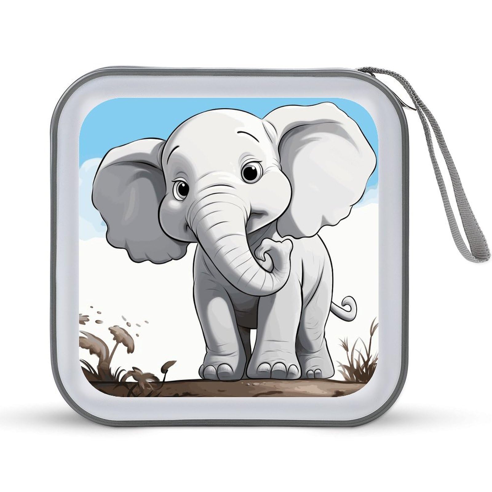 VstaDank White Elephant CD Case with Hand Strap Lightweight DVD Wallet Holder 40 Capacity CD/DVD Case Wallet Protective CD Wallet CD/DVD Portable Storage Binder for Car Home Office