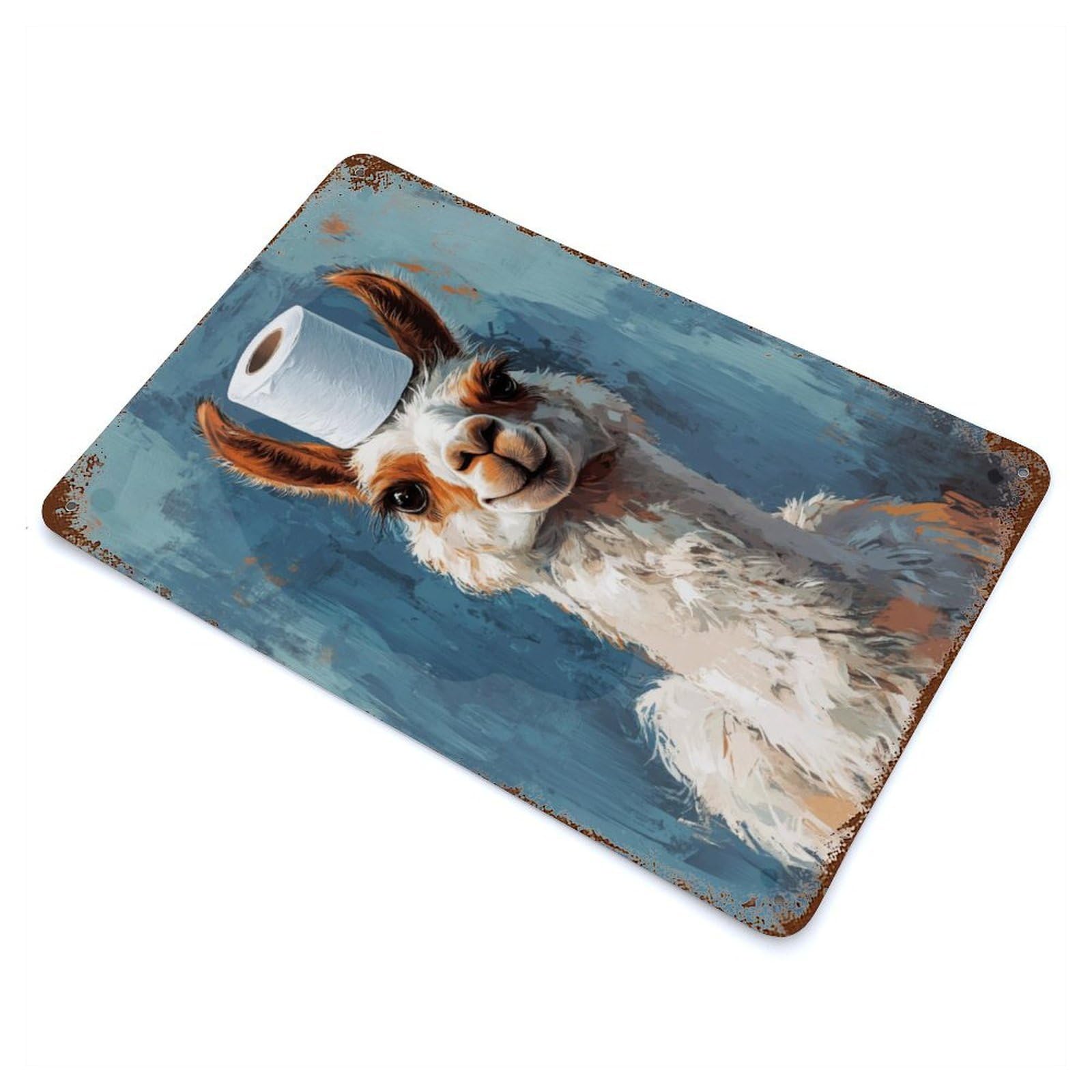 Garage Style Llama with Toilet Paper Hat Aged Metal Wall Plaque 11.8"x7.9", Vintage Wall Decor for Bar And Workshop
