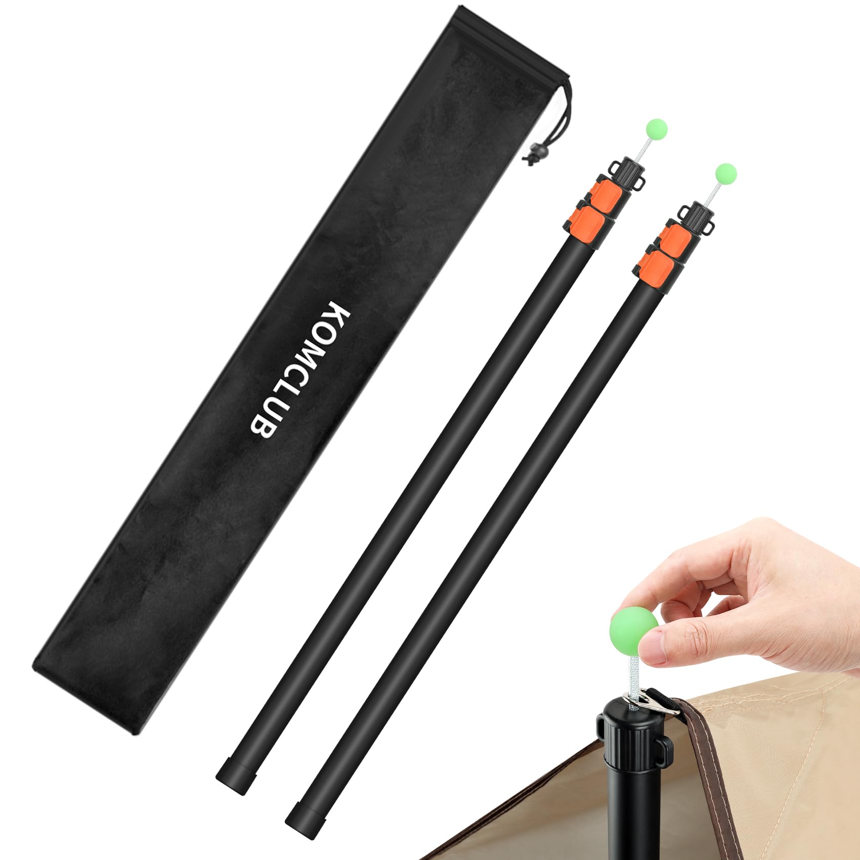 KOMCLUB Zeltstange Teleskop, Snap Set Aluminium Zeltstange 247cm, Verstellbare Ultraleicht-Planenstange Teleskop-Stützstange für Vorzelte, Zelte, Campingplanen