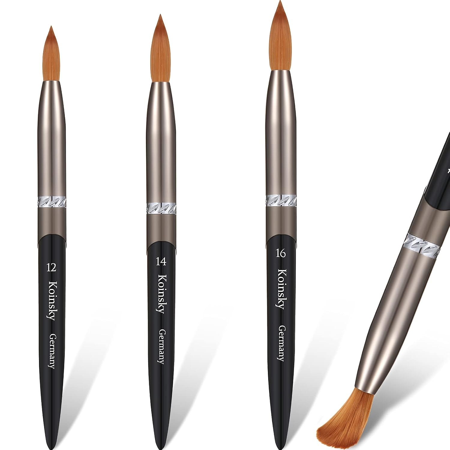 3 Pieces Kolinsky Acrylic Nail Brush Oval Crimped Kolinsky Acrylic Brush Set, Nail Art Brush with 2-Color Stitching Design Metal Handle for Acrylic Manicure Tool (6.02 Inch, 6.10 Inch, 6.18 Inch)
