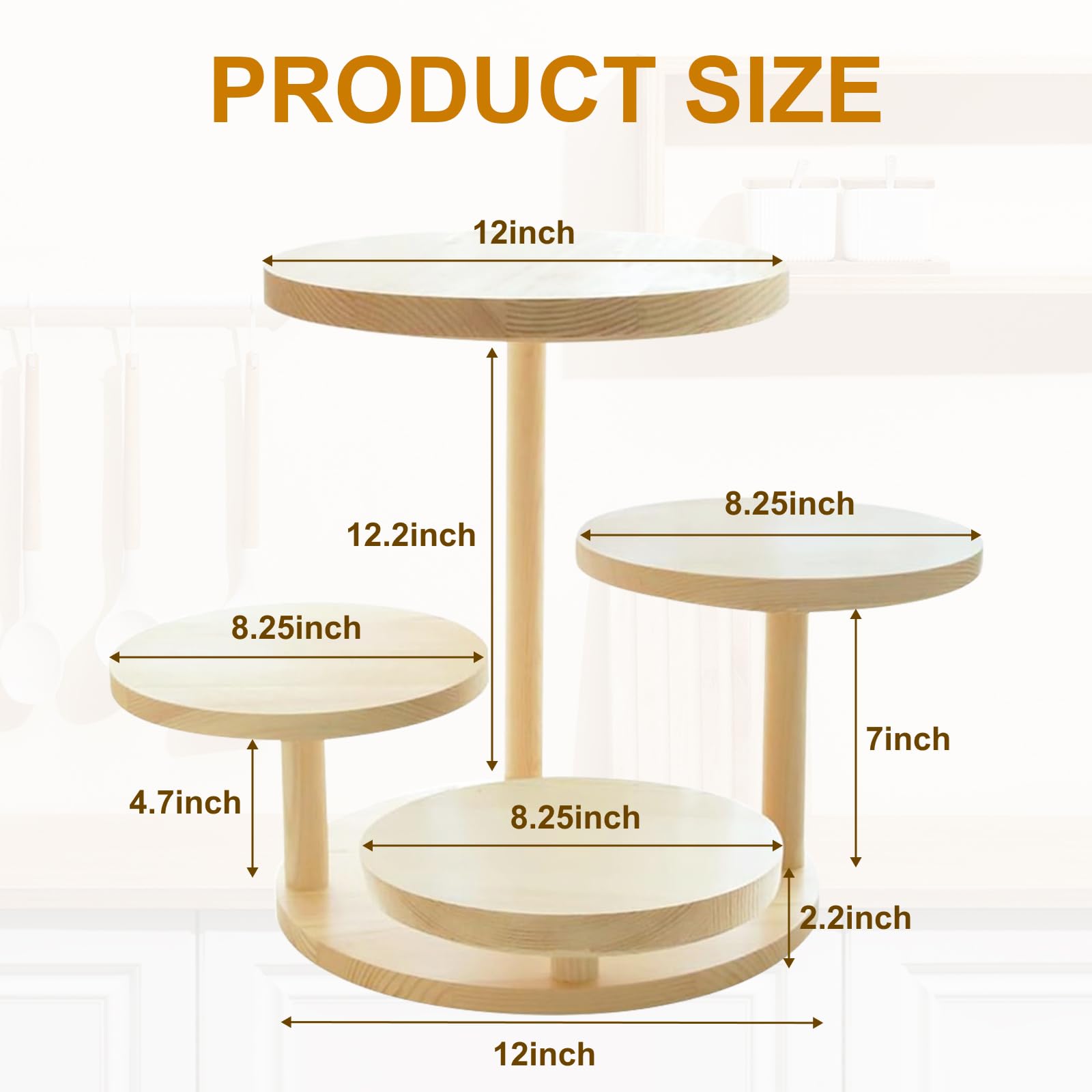 Voittozege 4 Tier Cupcake Stand, Round Wood Cake Stand with Tiered Tray Decor for 50 Cupcakes, Farmhouse Cupcake Display Stand Tiered Serving Trays for Birthday Graduation Baby Shower Tea Party