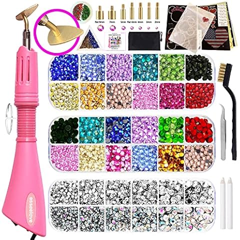esseelove Bedazzler Kit with Rhinestones, Hotfix Applicator, DIY Hot Fix Rhinestone Setter, Hot Fixed Bedazzling Kit, 3560 Pcs, Crystal AB, Clear, 14 Colors, Tweezers, Gem Picker, Brush, Trays, Bag Cover