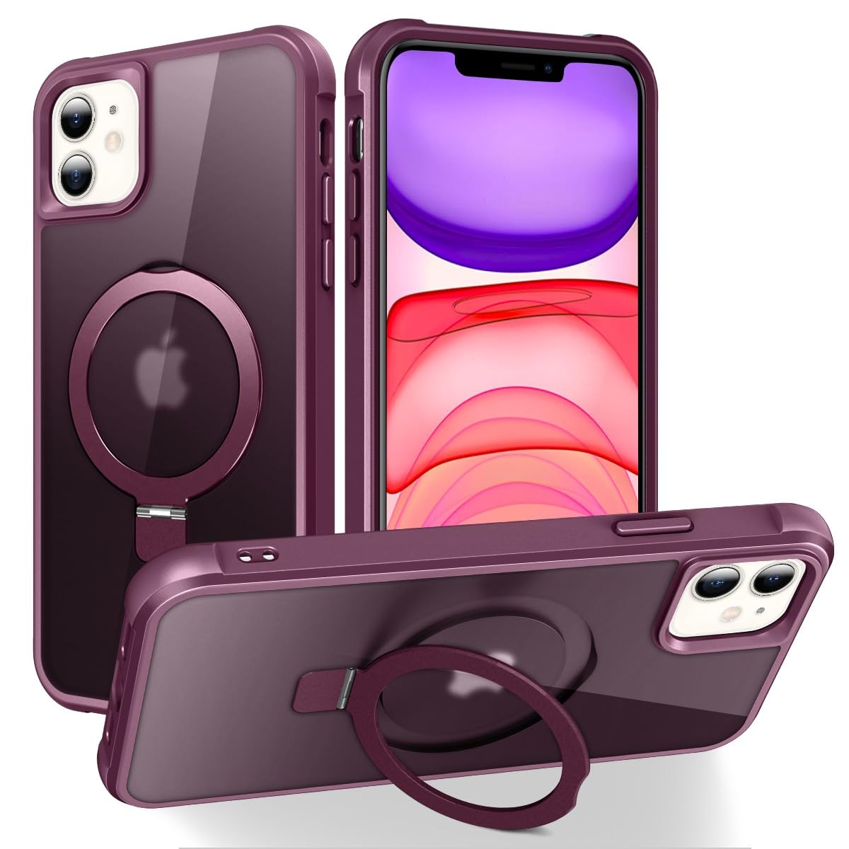 CHAOFEnG Magnetic Compatible with iPhone 11 Case with Stand [Military Grade Drop Tested][Compatible with Magnet] Ring Translucent Slim Hard Back Soft