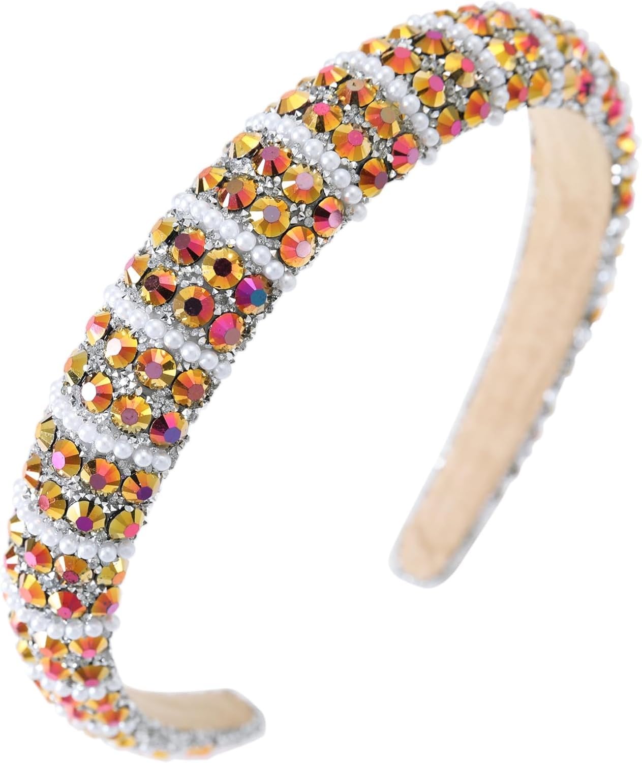 KGAIXN Diamond Rhinestone Jeweled Headbands for Women Girls Bling Sparkle Beaded Crystal Thick Padded Hairband Non Slip Glitter Hair Hoop Accessories, A-Light Coffee