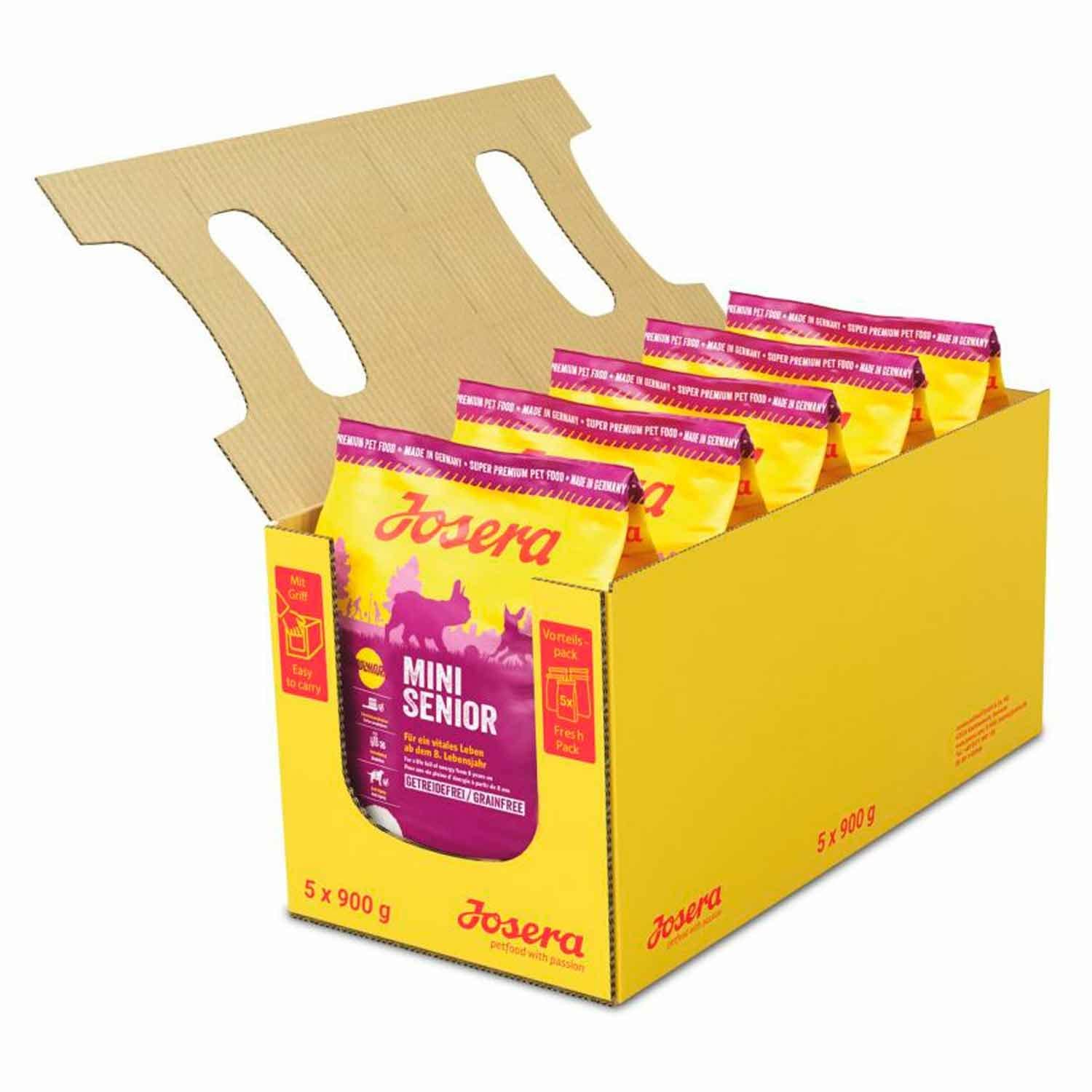 Josera - Pienso para Perros - Pack de 5 x 900 g - Mini Senior - Salmón - Mascota Senior Pequeña - Sin Cereales - Aporta Vitalidad - Ayuda a la Dentadura