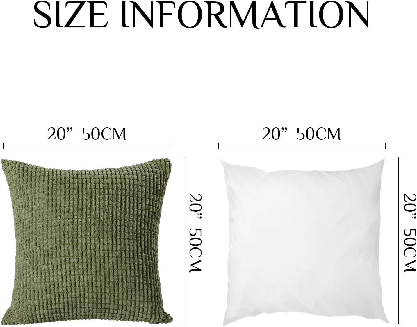 Softalker Throw Pillow Covers 20x20 Inch, Set of 4, Soft Corduroy Boho Stripe Decorative Pillow Cover, Couch Fluffy Pillow Cover for Farmhouse Home Decor Bed Living Room, Green