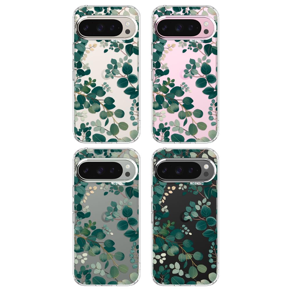 MOSNOVO Case for Google Pixel 9 & Pixel 9 Pro, [Buffertech 6.6ft Military-Grade Drop Protection] [Anti Peel Off Tech] Clear TPU Bumper Phone Case Cover Design - Eucalyptus - 4