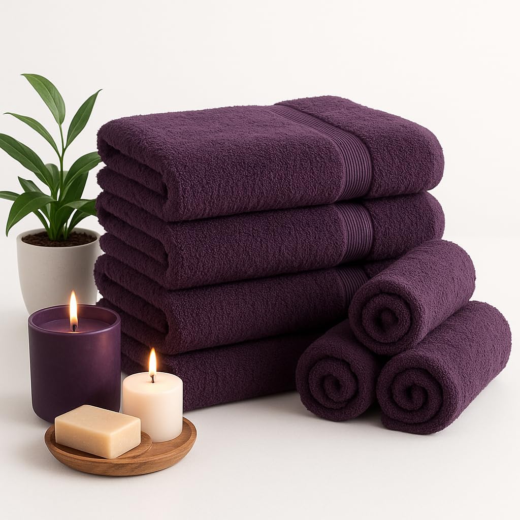 Diamond Tex Egyptian Multicolour Towels - Super Soft Luxury Bath Towels Large - 600 GSM Lint Free Fast Drying Towel for Gym Salon, Spa & Hotel Quality (1, Purple)