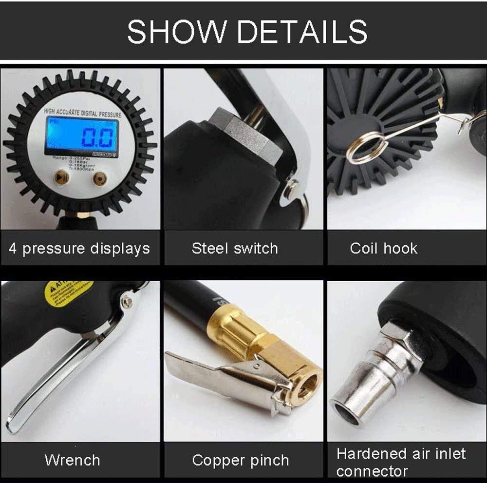 Manómetro Digital de presión de neumáticos, manómetro de Aire portátil de 100 PSI, portabrocas de Aire Resistente y Accesorios de compresor para camión, automóvil, Tubo Interior de Bicicleta