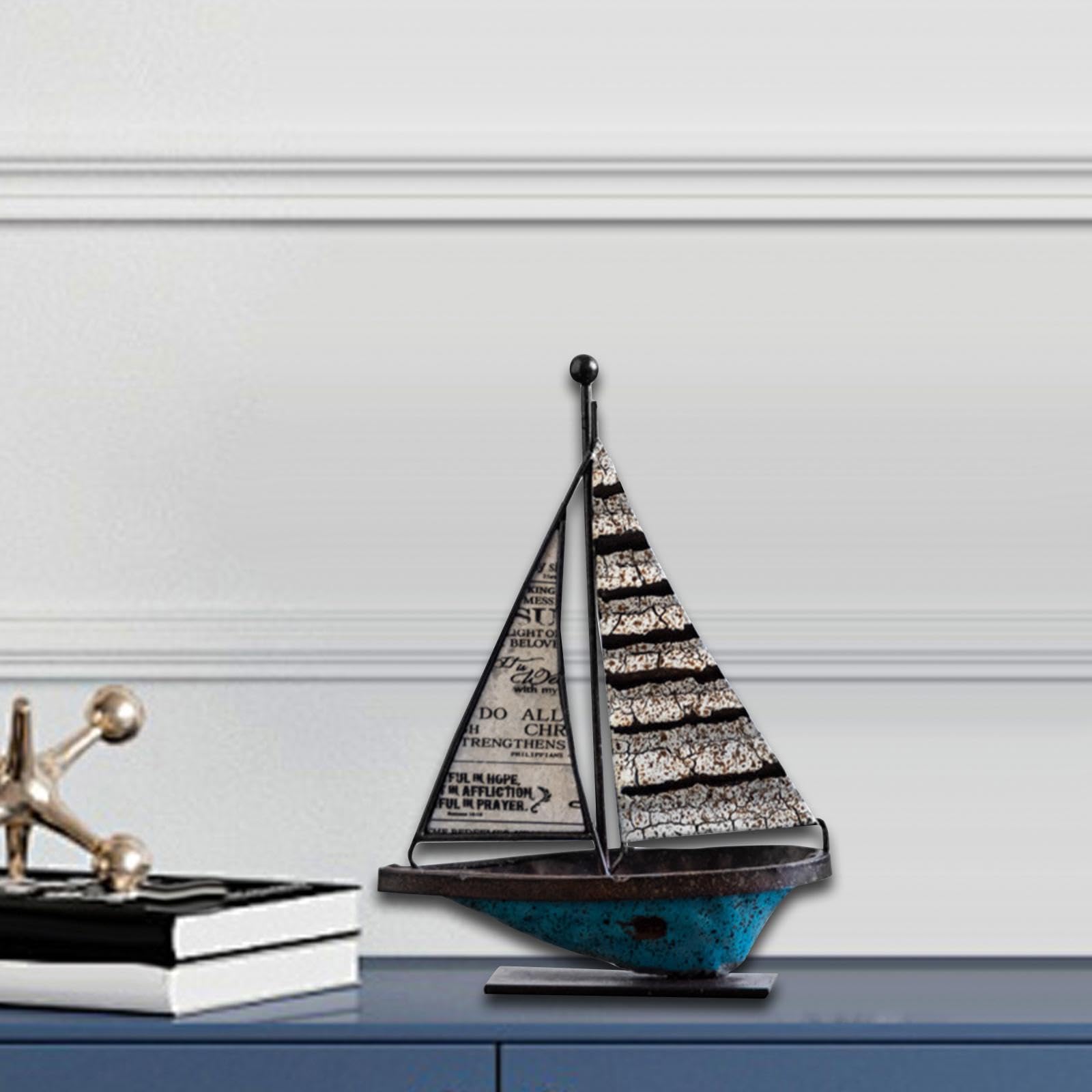 Decorazione a Forma di Barca a Vela, Decorazione in Metallo a Forma di Barca a Vela, Modello retrò di Barca a Vela Come Decorazione per caffè, Dimensioni: