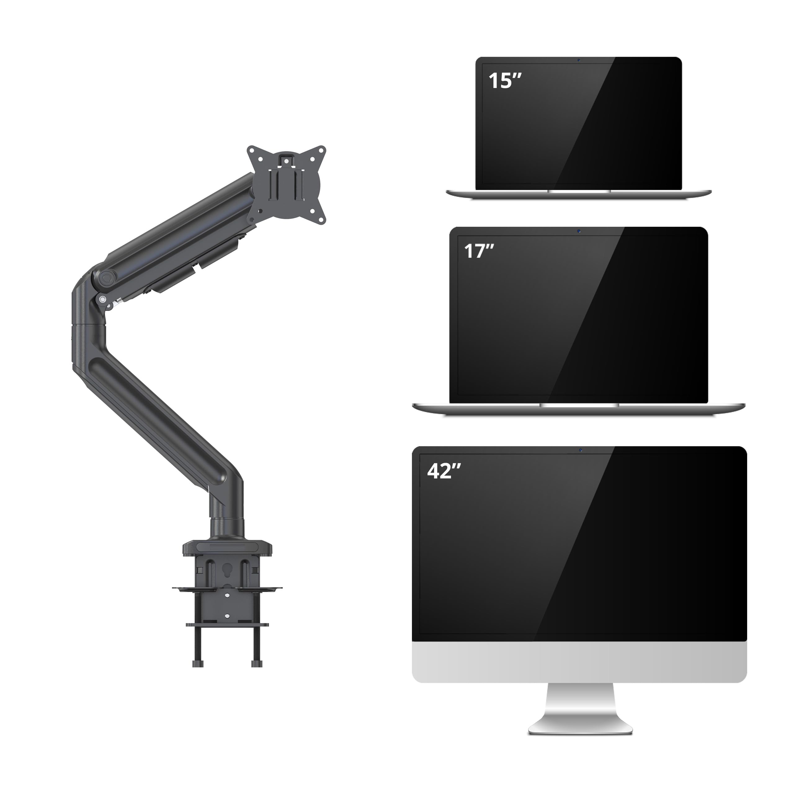 hjh OFFICE Monitorhalterung 1-Arm 15 – 42 Zoll VM-MG1S Gasfeder XXL Monitorarm individuell anpassbar, 20kg belastbar, Schwarz