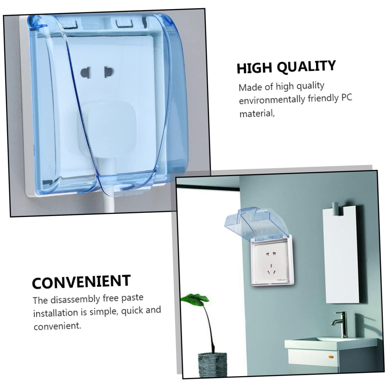 Jojofuny Thickened Double-Position Socket Protective Cover – Waterproof Dustproof Transparent Black, Adhesive Mount For Bathroom & Kitchen