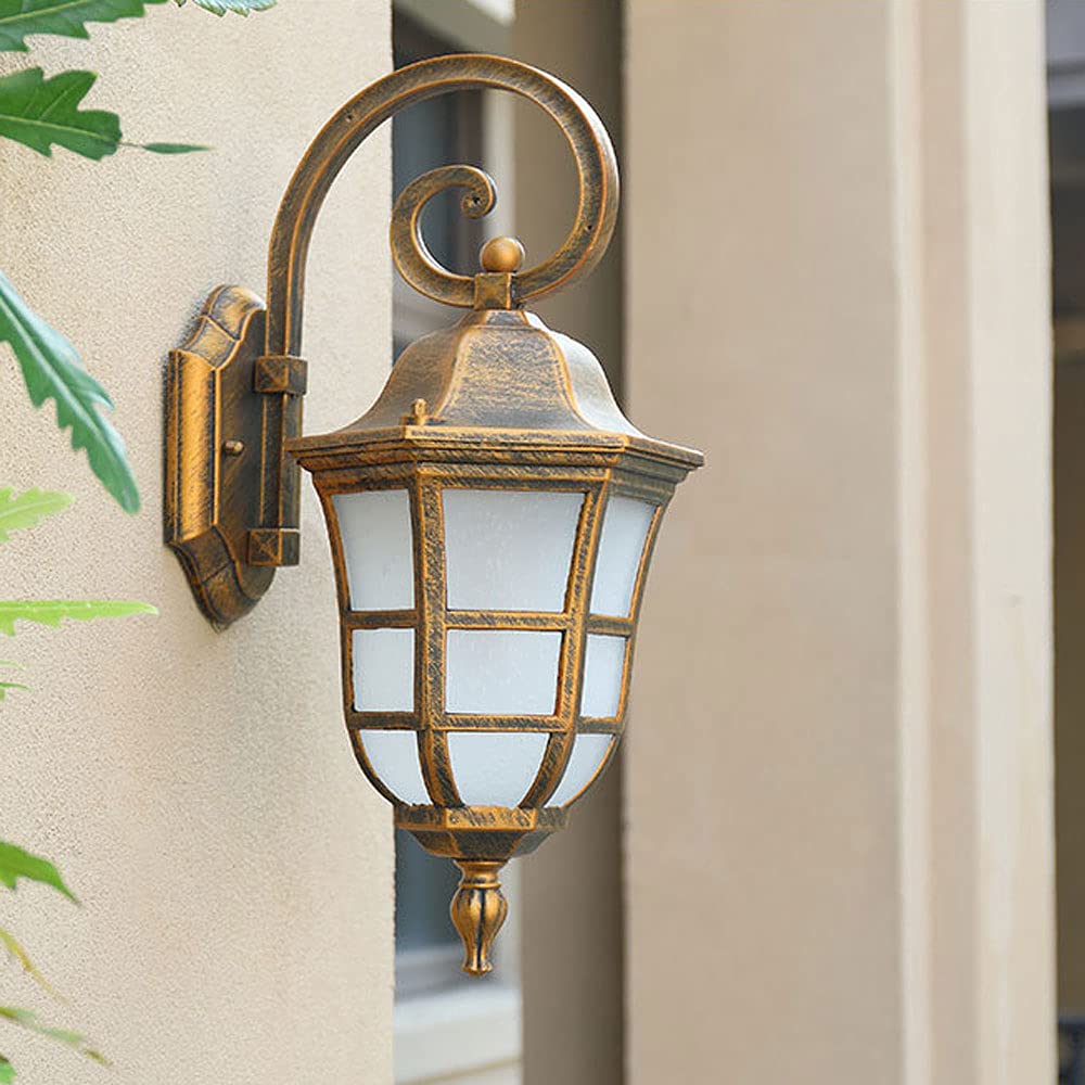 Olskfuh Light/White Wall Lamp, European Retro Solar Outdoor Wall Lantern Ip65 Waterproof And Rainproof Wall Mount Milky Glass Lampshade Sconce Wall-Mounted Exterior Wall D,