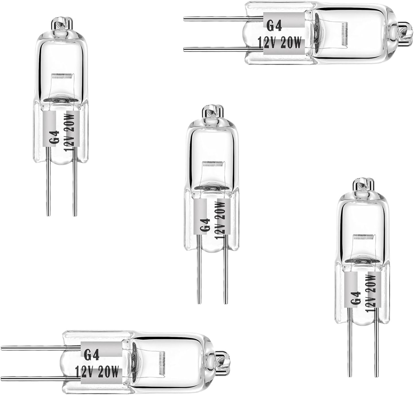 G4 Bulb,12V 20W (5 Pack) Halogen Light Bulbs 2 Pin, Replacement for Under Cabinet Puck Light,Chandeliers, Accent Lights, Track Lighting，G4 Light Bulbs