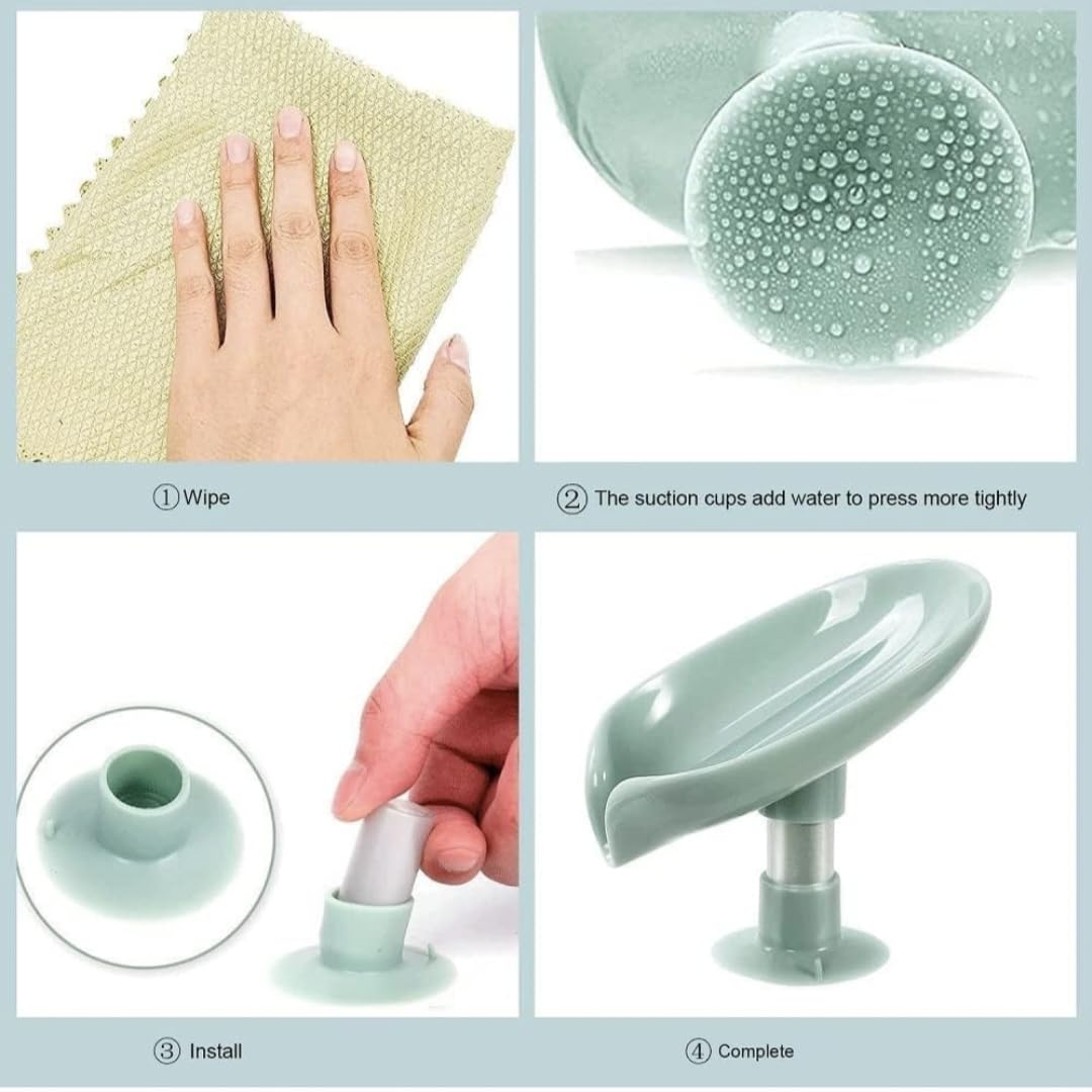2 Pack Leaf Soap Dish Holder Drain Tray for Bathroom Shower Kitchen Sink - Countertop Wall Mount Soap Saver Box Container Organizer - Self Draining Bath Accessories Storage Rack 1