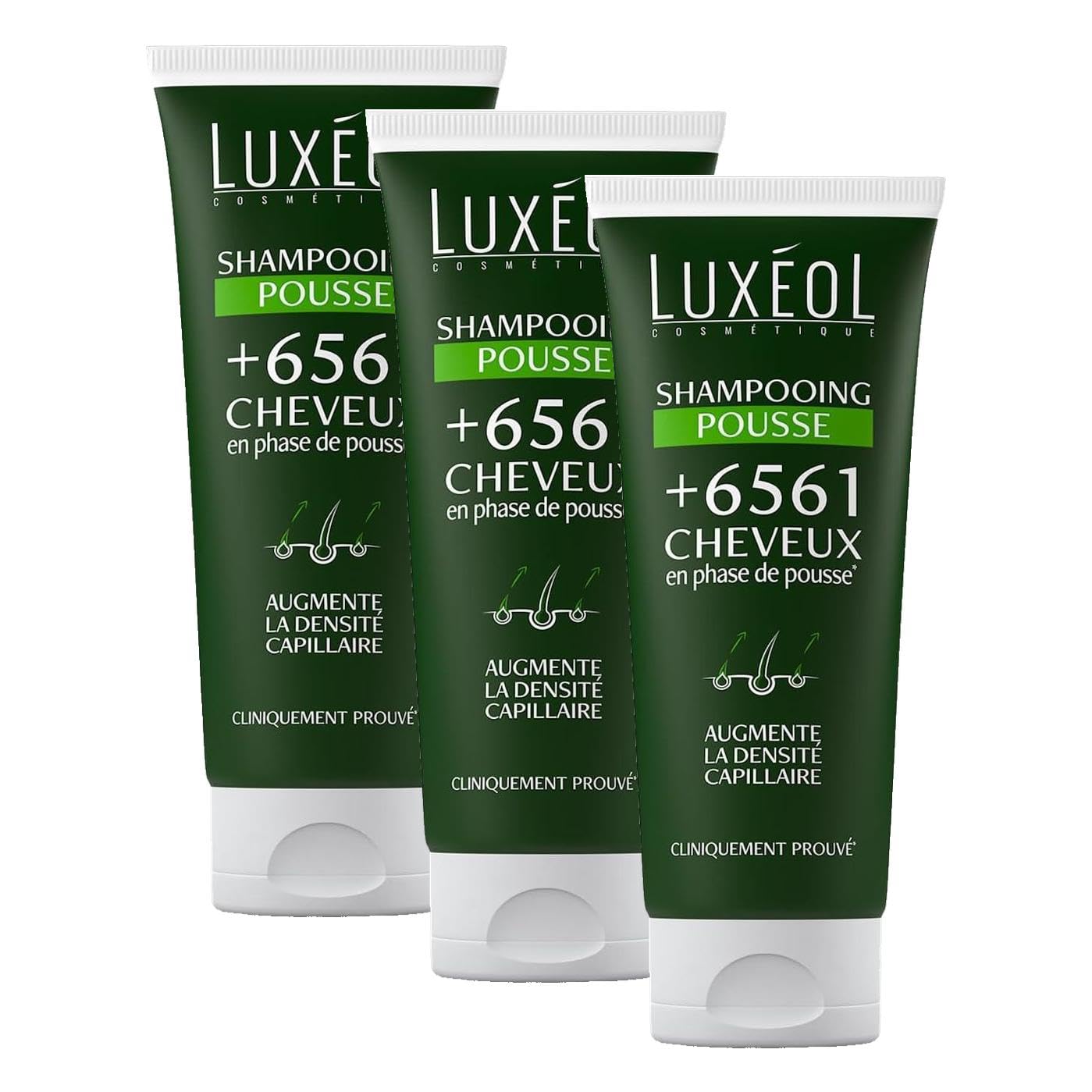 Luxéol - Shampooing Pousse Cheveux - Augmente La Densité Capillaire & Réactive La Pousse Des Cheveux Existants - 89% D'Ingrédients D'Origine Naturelle** - Fabriqué En France - 200ml (Lot de 3)