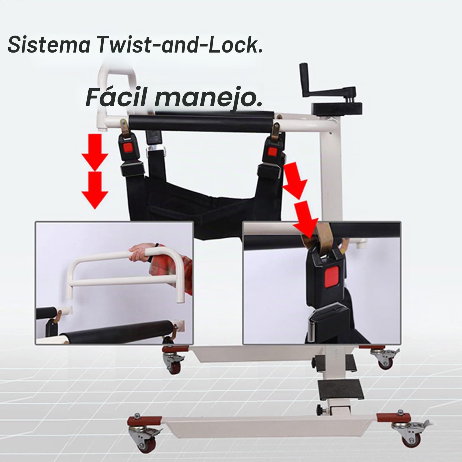 Grua Traslado Enfermos, Silla de Transporte de Acero, Silla de Inodoro Portátil con Elevador de Automóviles, Ayuda de Transferencia de Pacientes para Personas Mayores Discapacitadas Multifuncionales