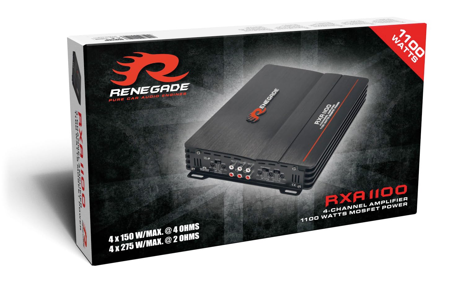 Renegade RXA1100-4 - Amplificador de audio para coche (1100 W, puente y estabilidad, 2 Ω)
