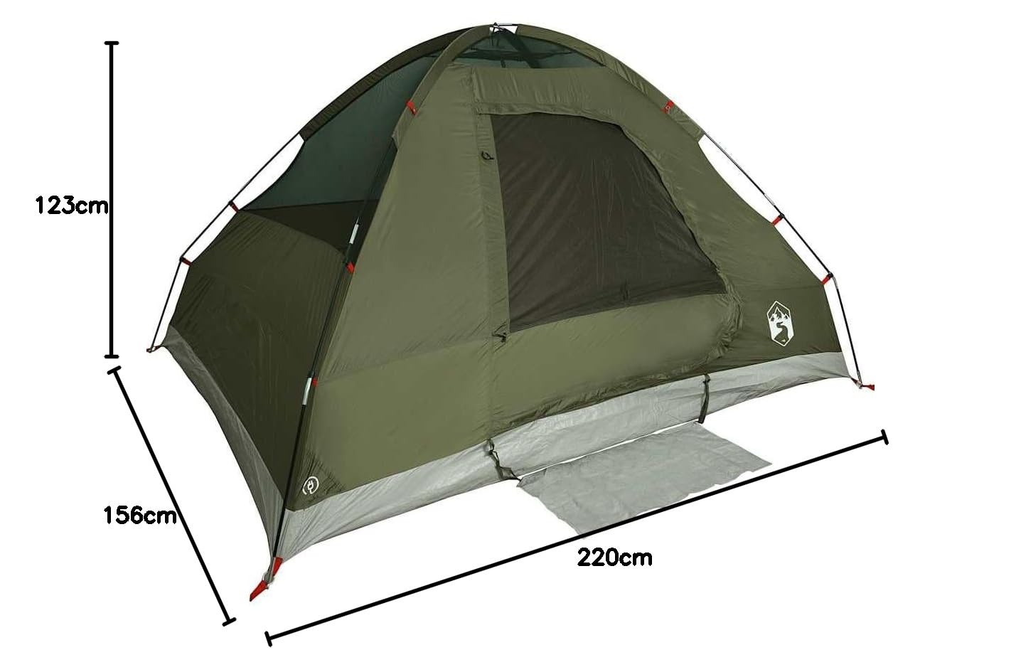 Kuppel-Campingzelt mit Wasserdichtem 185T Polyester, Abnehmbares Überzelt, Ideal für 2 Personen, Tunnelzelt, Camping Zelt, Familienzelt, Gartenzelt, Olivgrün, 220 x 156 x 123 cm