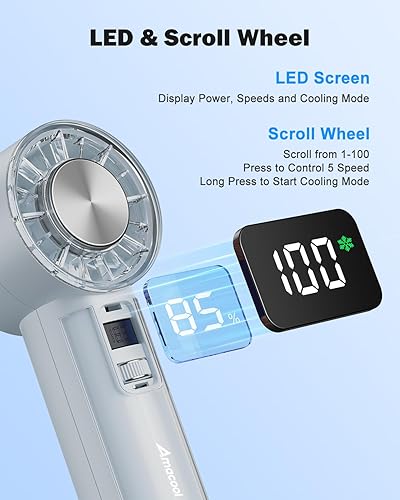 Miniatura 6 de AMACOOL Ventilador de mano con enfriador de hielo, mini ventilador portátil recargable, refrigeración de 18 horas, velocidad ajustable de 0 a 100,