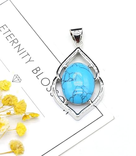 Miniatura 7 de LHJ 4 colgantes de piedra natural, exquisitos dijes ovalados de concha de piedra de cristal para hacer joyas, collares, pulseras, regalo, Piedra